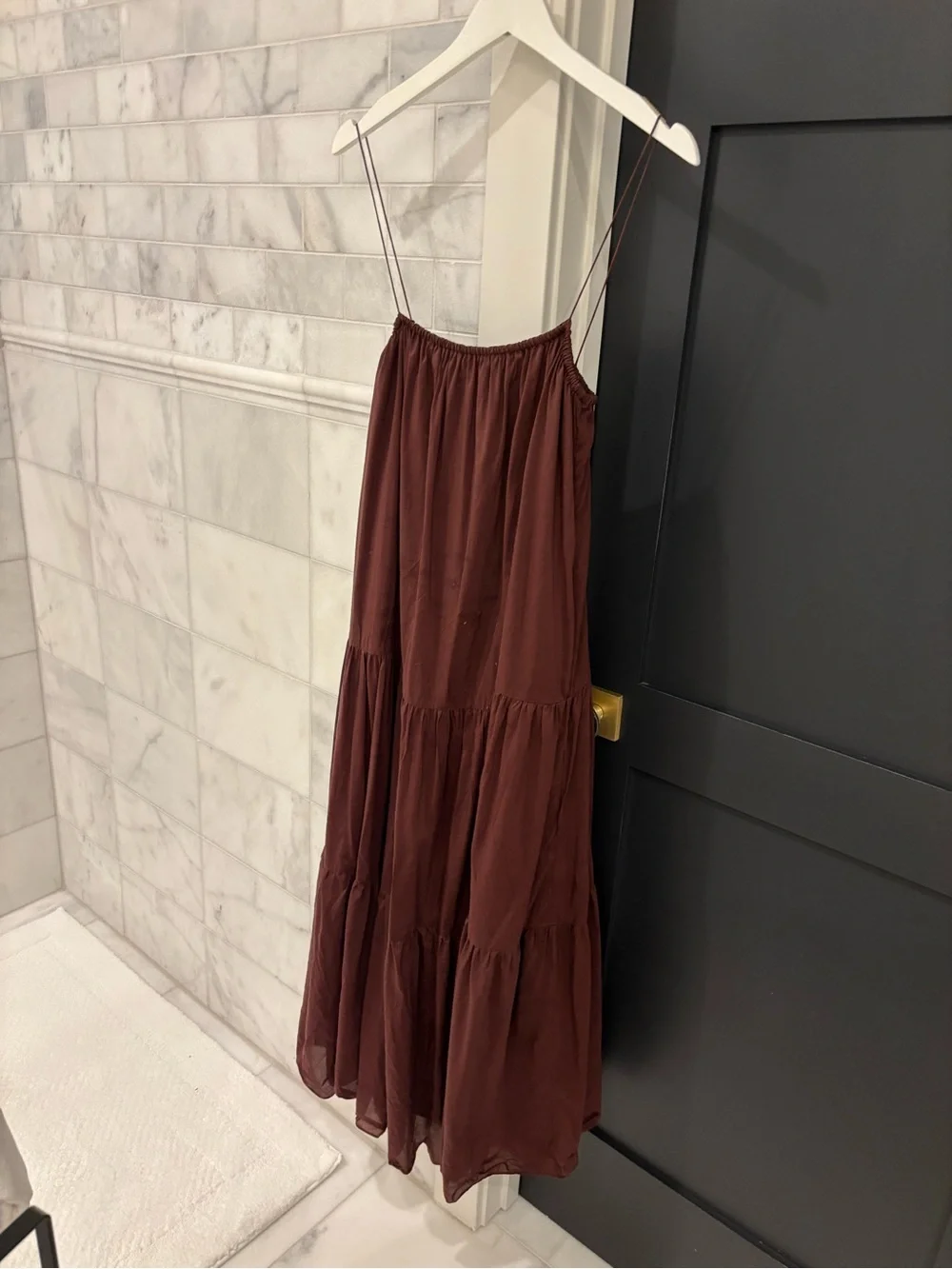 Matteau Burgundy Tiered Maxi Dress with Spaghetti Straps - Picture 3 of 5